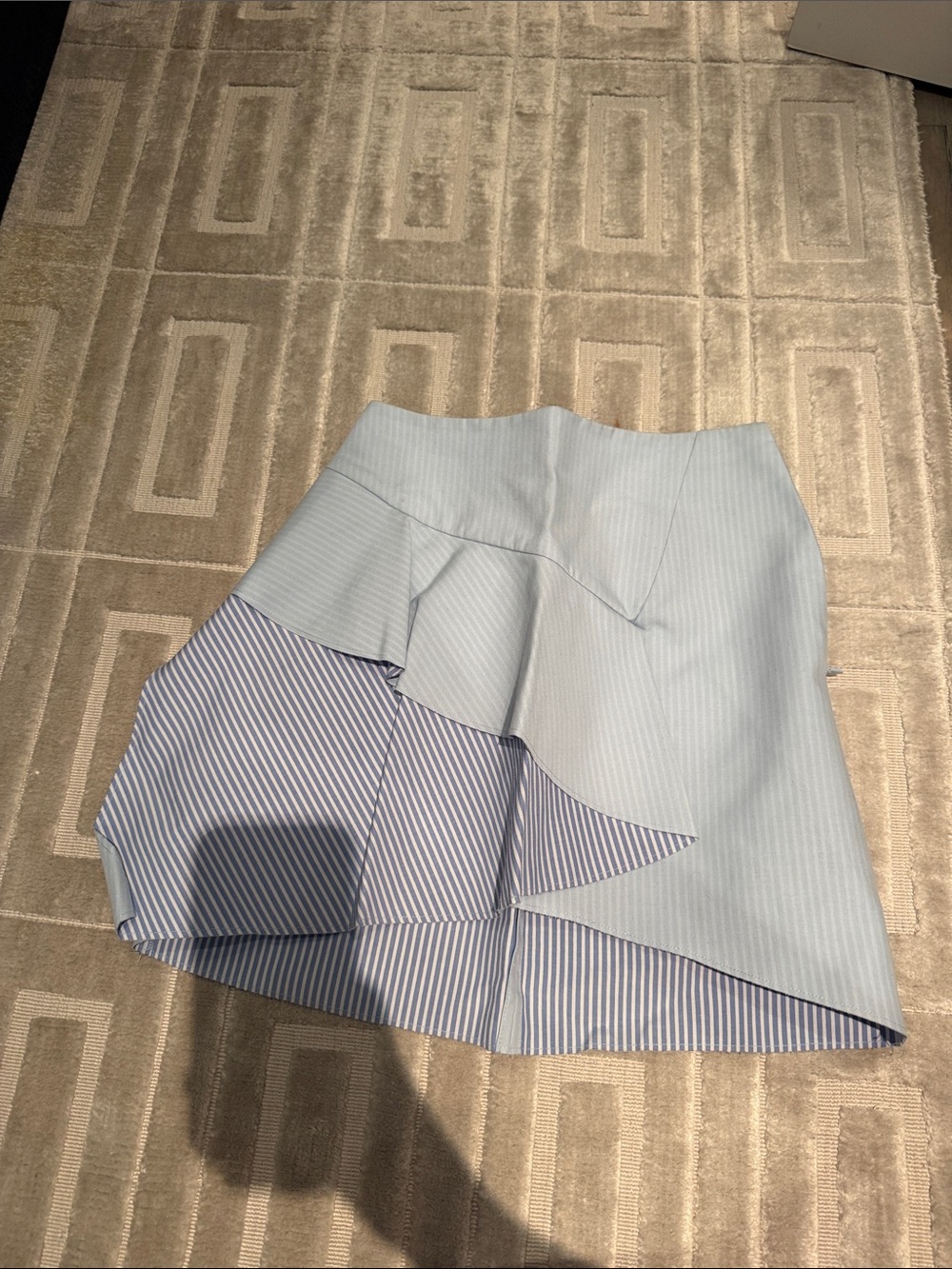 Zara Light Blue Striped Asymmetric Ruffle Skirt
